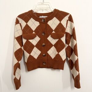 Cotton Emporium Brown and Cream Argyle Cardigan
